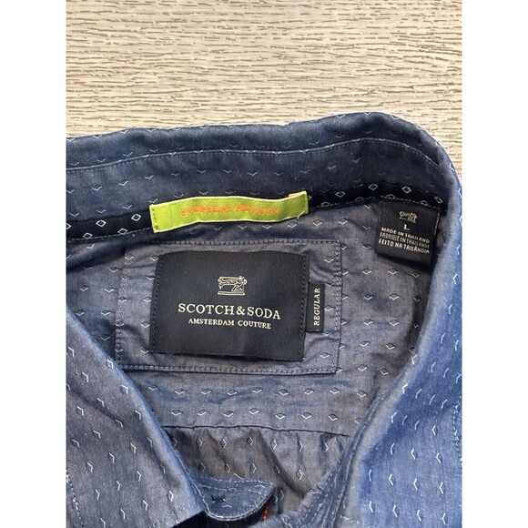 Scotch Soda Amsterdam Shirt Men Large Blue Long Sleeve Button Down Geometric - Picture 3 of 7